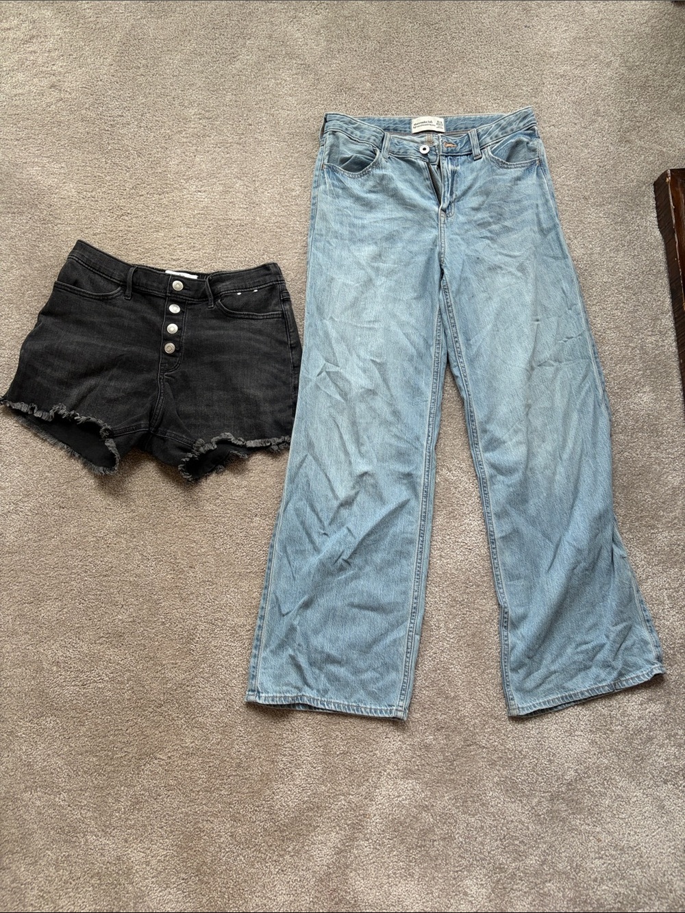Abercrombie Kids Light Blue Wide-Leg Jeans and Black Jean Shorts